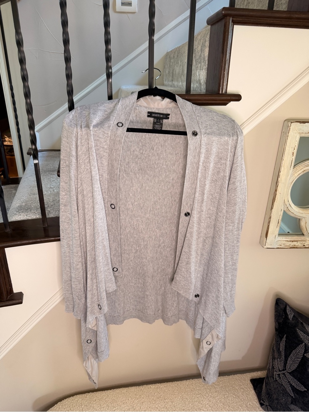 Lafayette 148 New York Light Gray Open-Front Draped Cardigan
